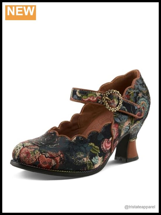 Shoes - L'Artiste Adodora Mary Jane Pump Textile Leather Velvet Hook Loop
